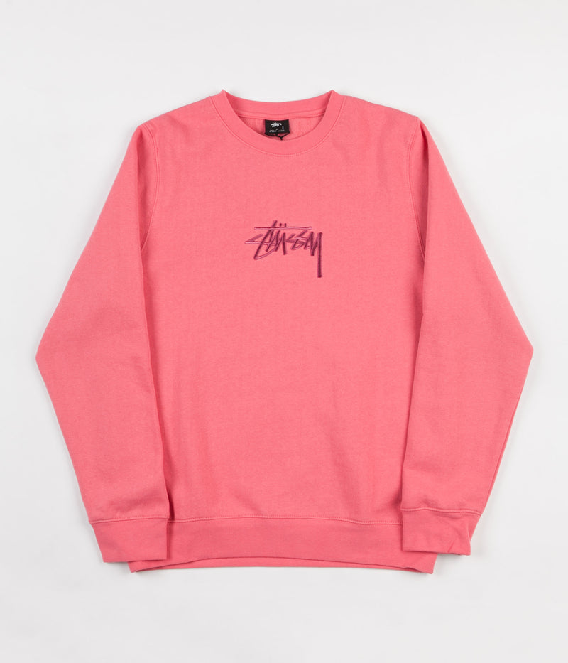 Stussy New Stock Applique Crewneck Sweatshirt in Dark Pink