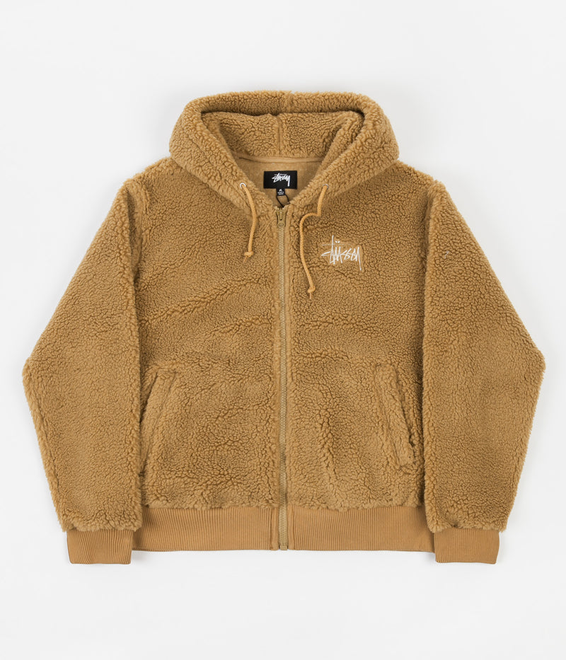 Stussy Sherpa Zip Hoodie in Brown