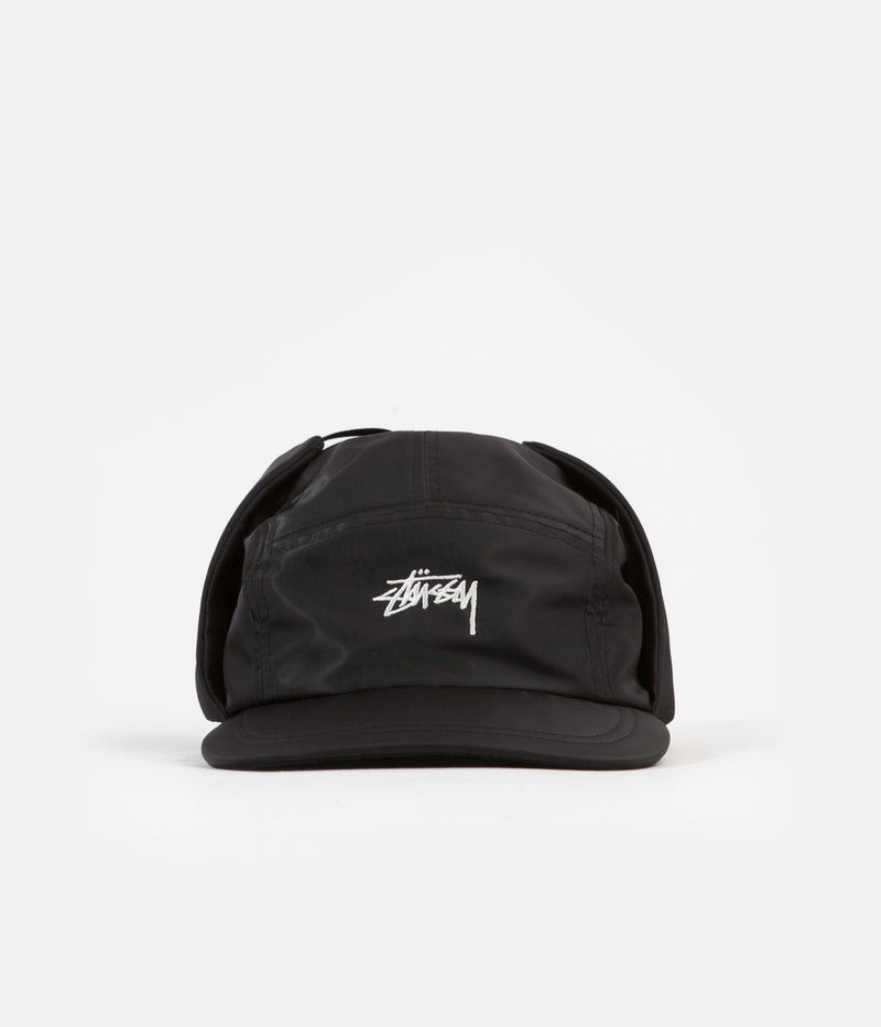 Stussy Stock Ear Flap Camp Cap in Black
