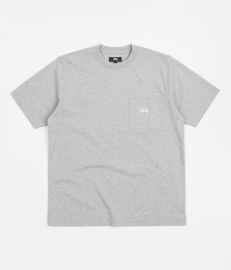 Stussy Stock Logo Pocket T-Shirt in Grey Heather B12B