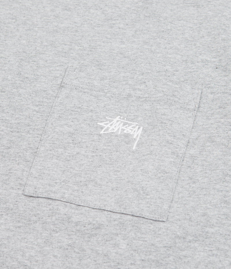 Stussy Stock Logo Pocket T-Shirt in Grey Heather B12B