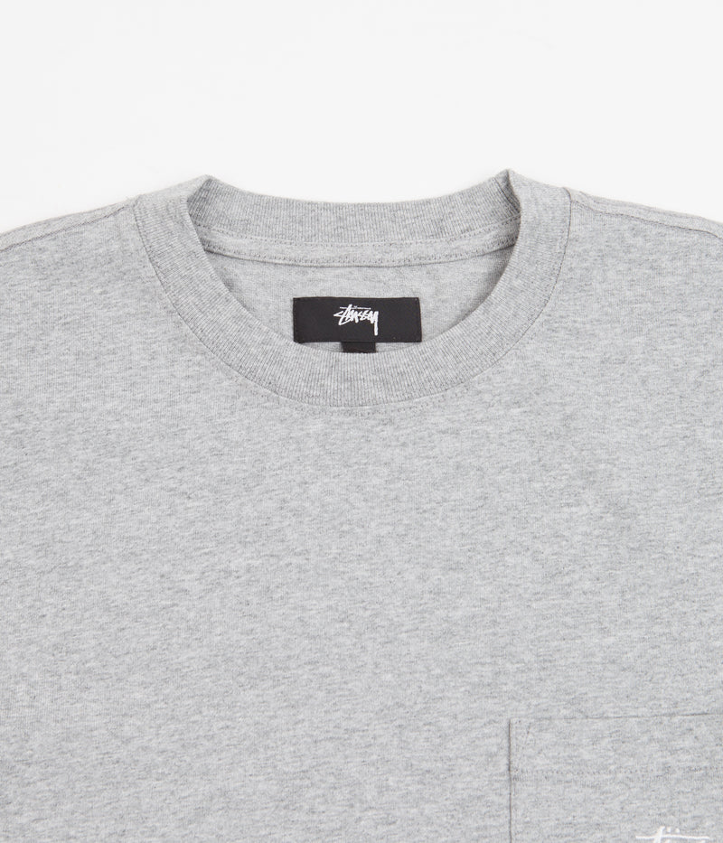 Stussy Stock Logo Pocket T-Shirt in Grey Heather B12B