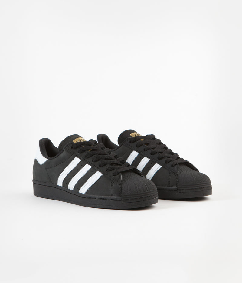 Adidas Superstar ADV Shoes in Core Black and White / Gold Metallic
