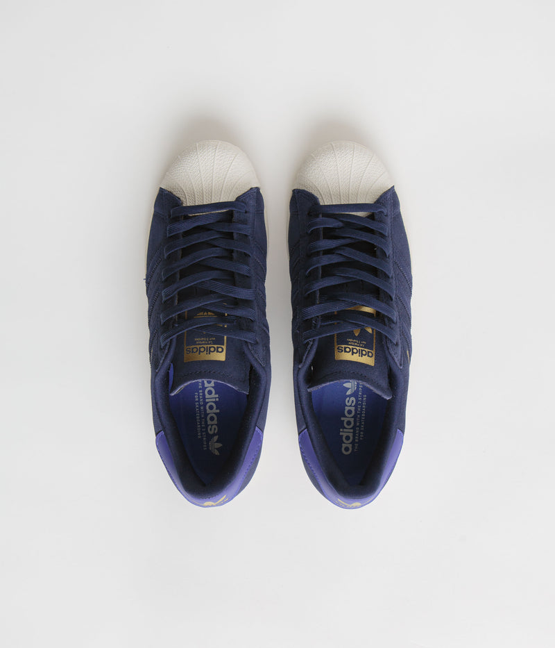 Adidas Superstar ADV Shoes in Dark Blue and Team Royal Blue / Gold Metallic