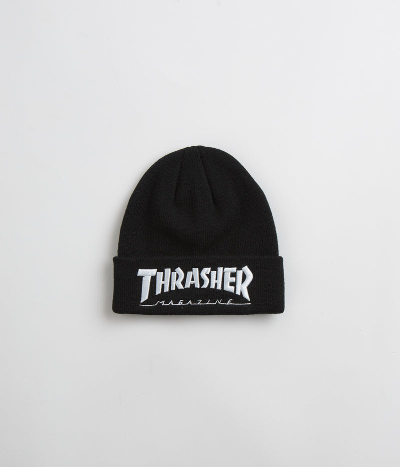 Thrasher Embroidered Logo Beanie in Black and White