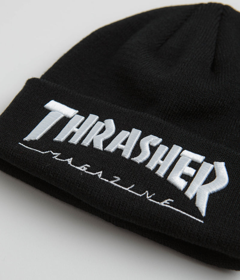 Thrasher Embroidered Logo Beanie in Black and White