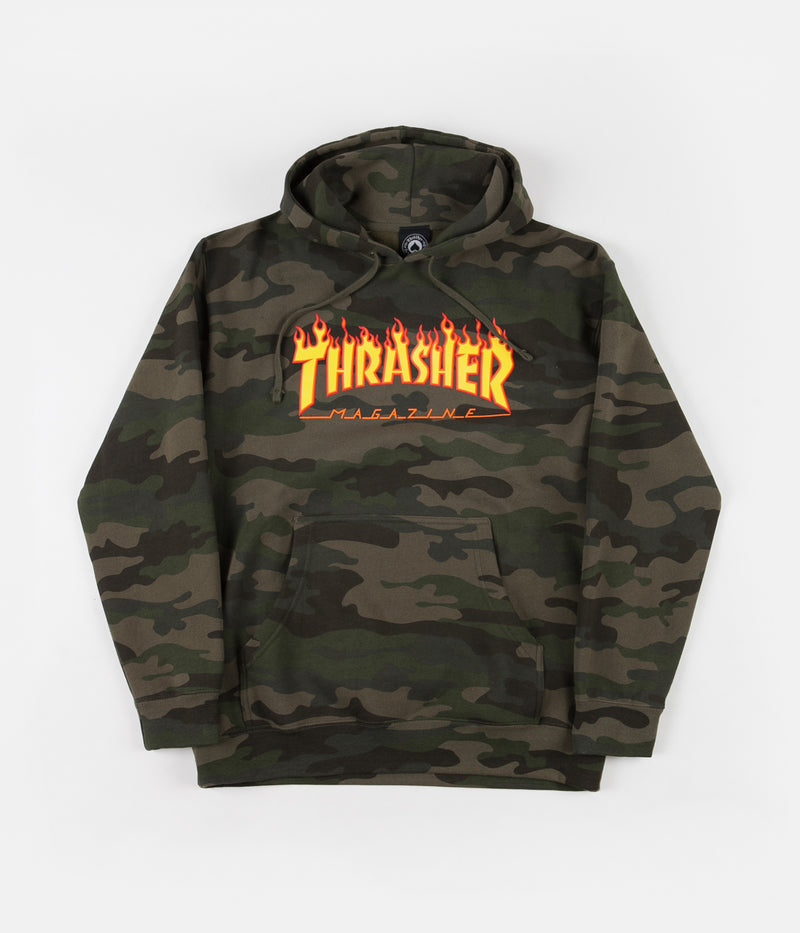 Thrasher Flame Logo Hoodie in Forest Camo