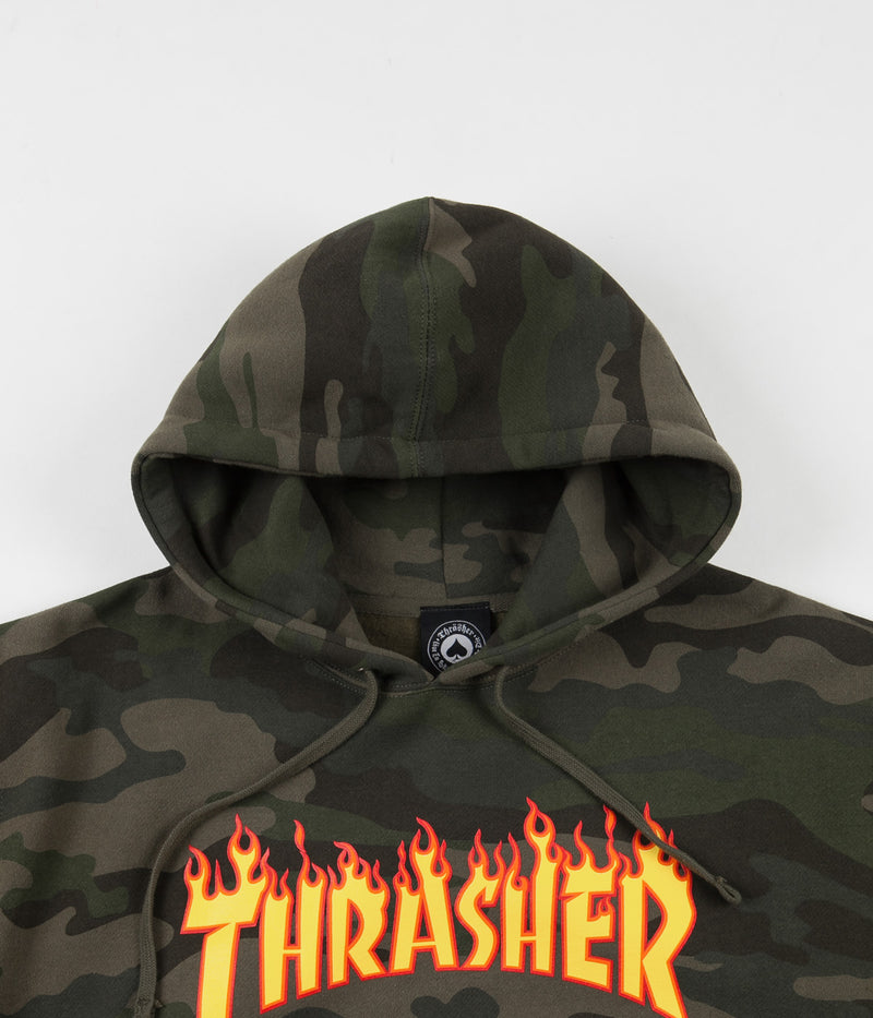 Thrasher Flame Logo Hoodie in Forest Camo