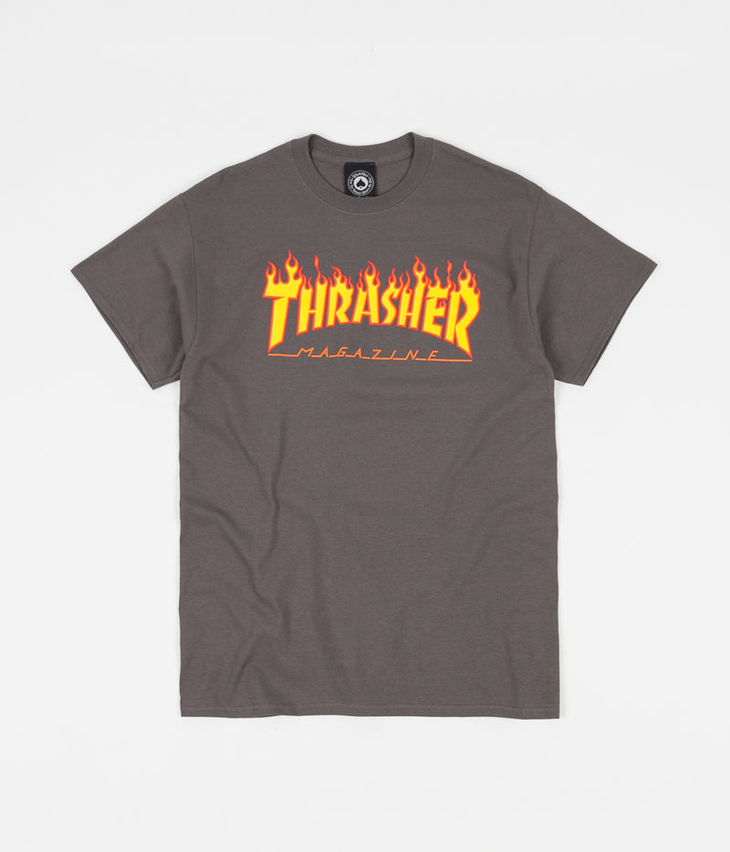 Thrasher Flame Logo T-Shirt in Charcoal