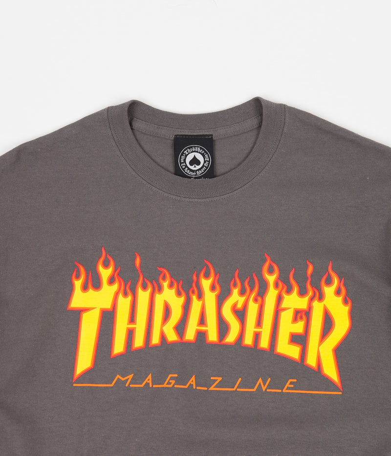 Thrasher Flame Logo T-Shirt in Charcoal