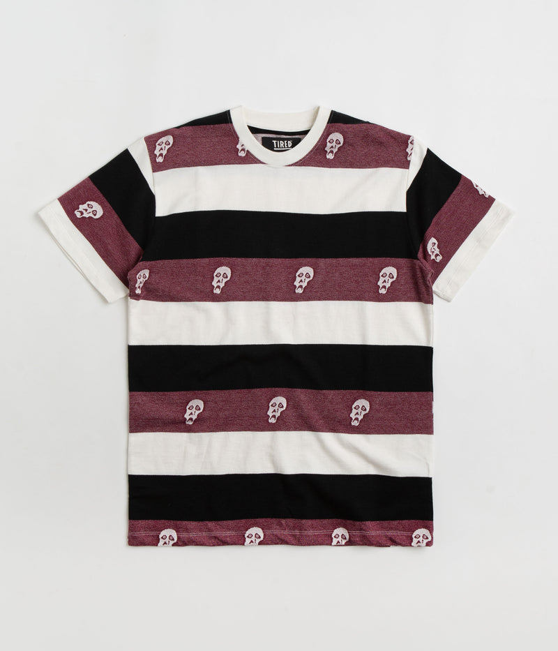 Tired Sad Skull Striped Jacquard T-Shirt in Burgundy