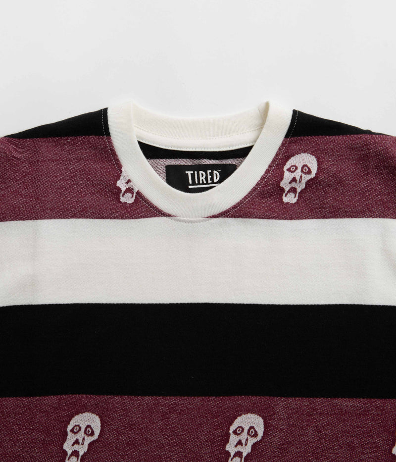 Tired Sad Skull Striped Jacquard T-Shirt in Burgundy
