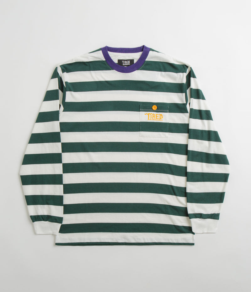 Tired Squiggly Logo Striped Pocket Long Sleeve T-Shirt in Purple and Forest