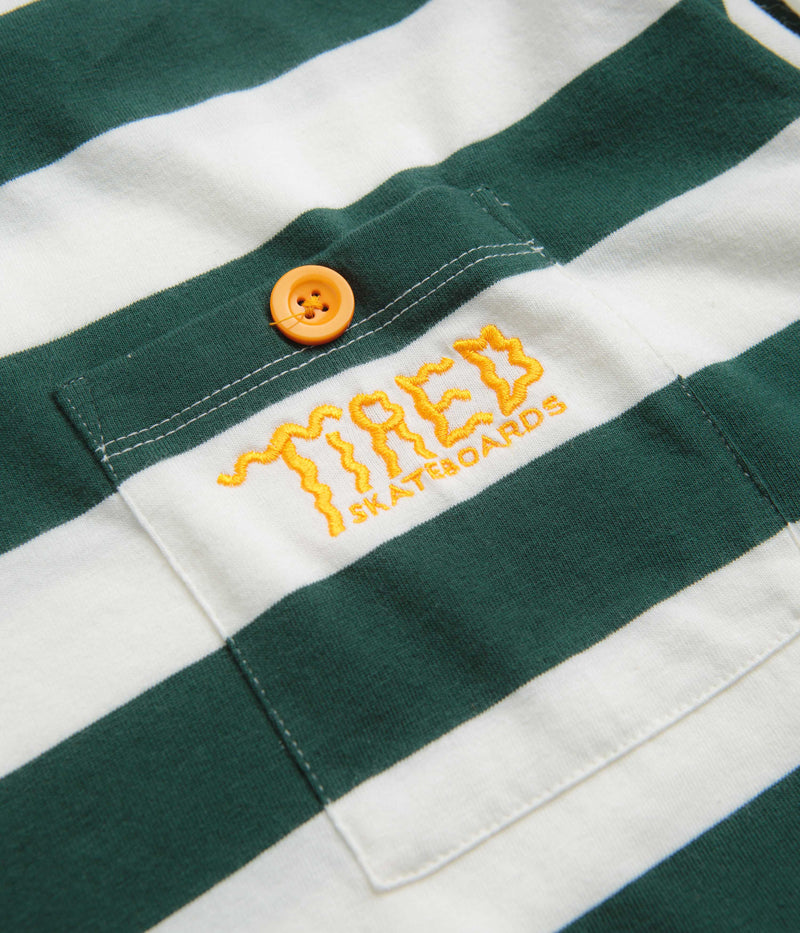 Tired Squiggly Logo Striped Pocket Long Sleeve T-Shirt in Purple and Forest