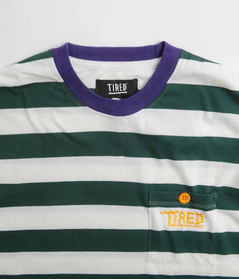 Tired Squiggly Logo Striped Pocket Long Sleeve T-Shirt in Purple and Forest