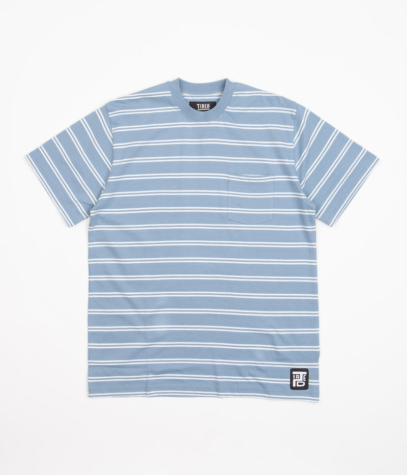 Tired Stamp Striped Pocket T-Shirt in Bright Blue