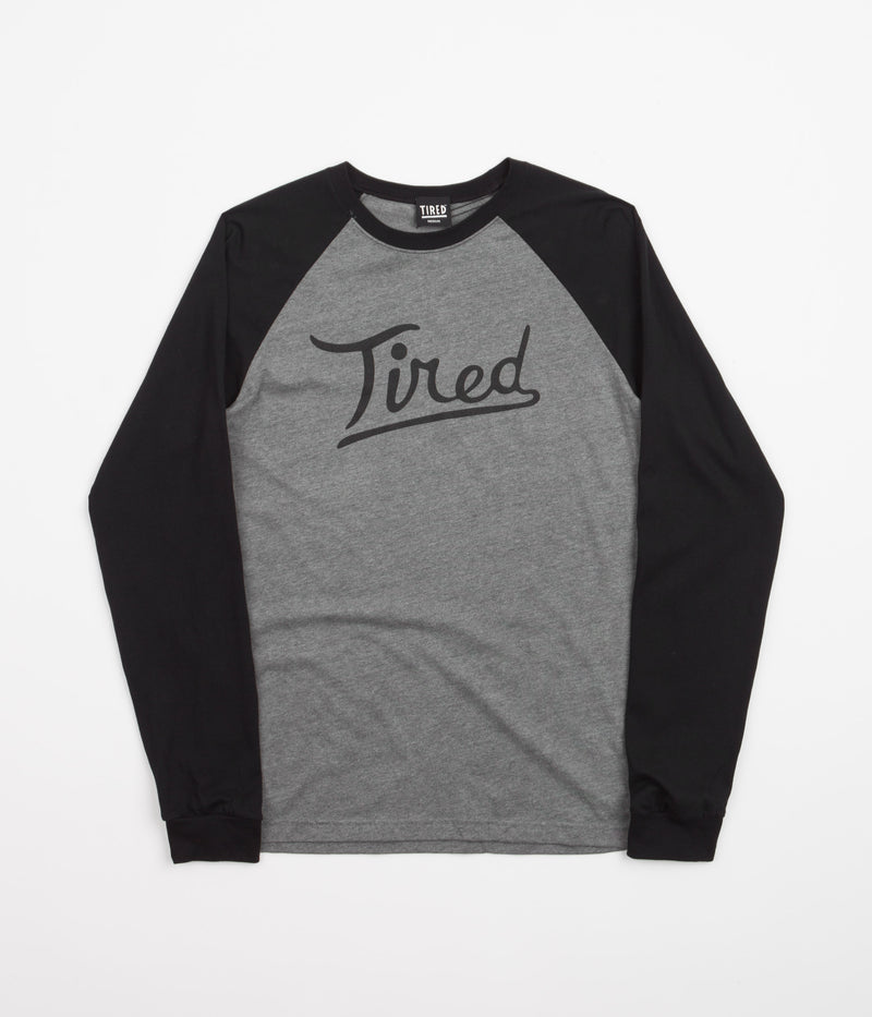 Tired The Rounders Raglan Long Sleeve T-Shirt in Grey and Black