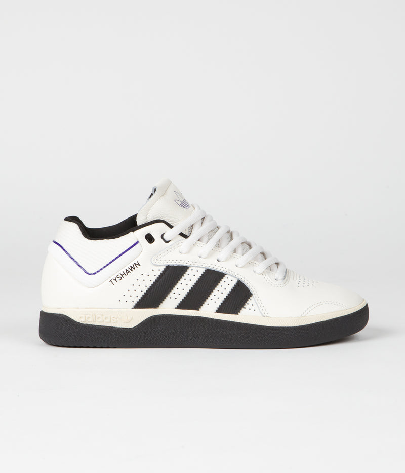 Adidas Tyshawn Shoes in Cloud White and Core Black / Collegiate Purple