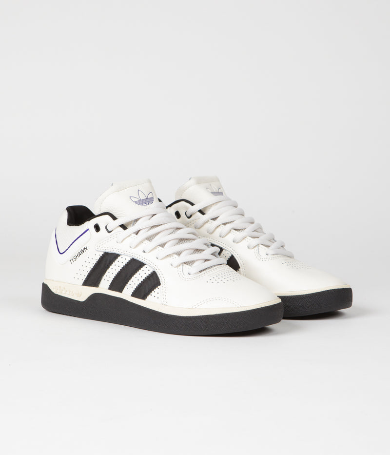 Adidas Tyshawn Shoes in Cloud White and Core Black / Collegiate Purple