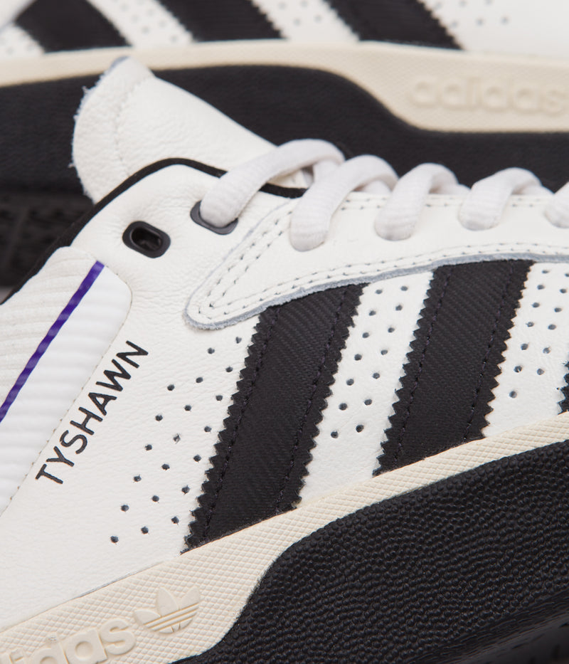 Adidas Tyshawn Shoes in Cloud White and Core Black / Collegiate Purple