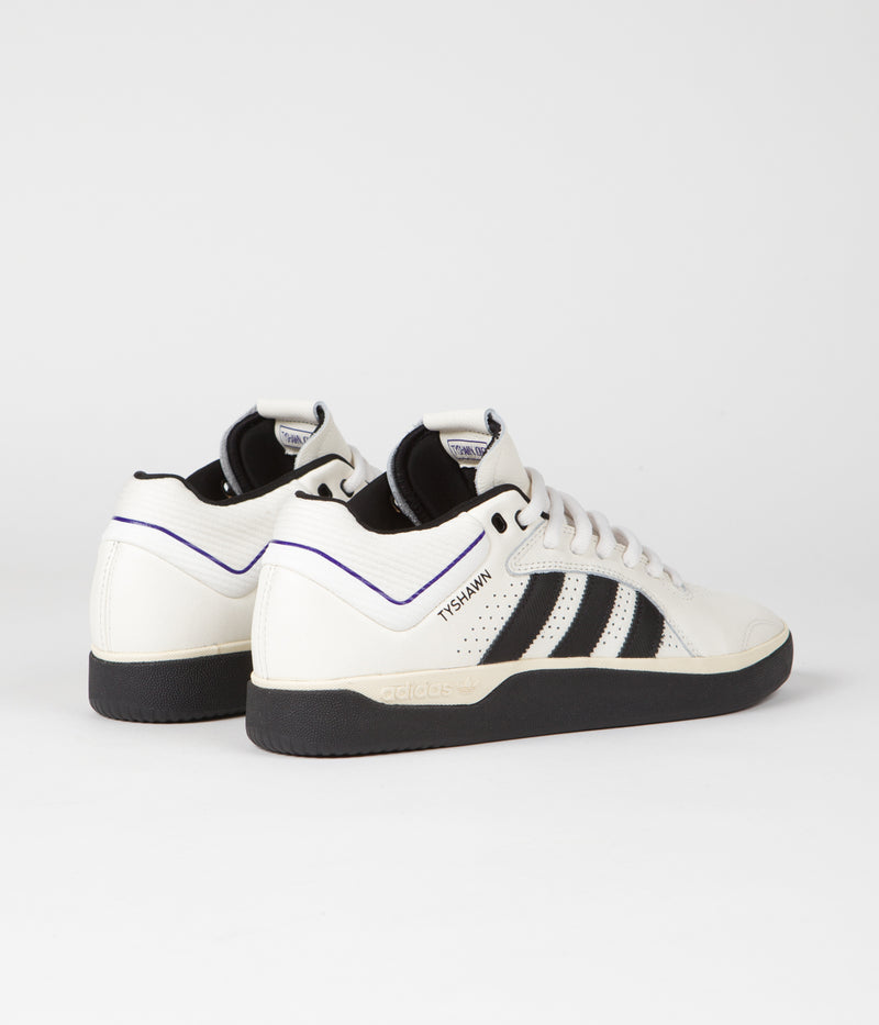 Adidas Tyshawn Shoes in Cloud White and Core Black / Collegiate Purple