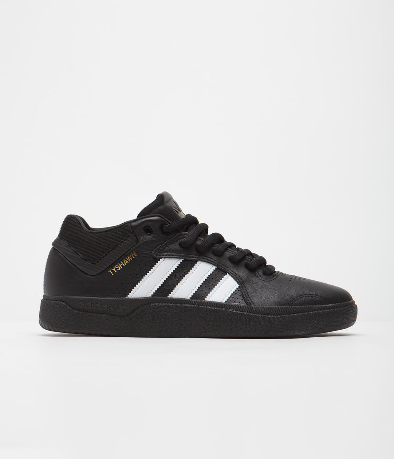 Adidas Tyshawn Shoes in Core Black and FTWR White / Gold Metallic / Black