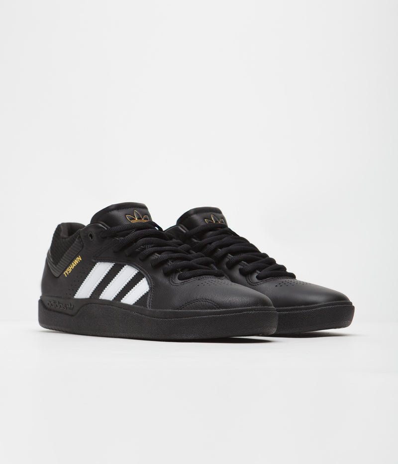 Adidas Tyshawn Shoes in Core Black and FTWR White / Gold Metallic / Black