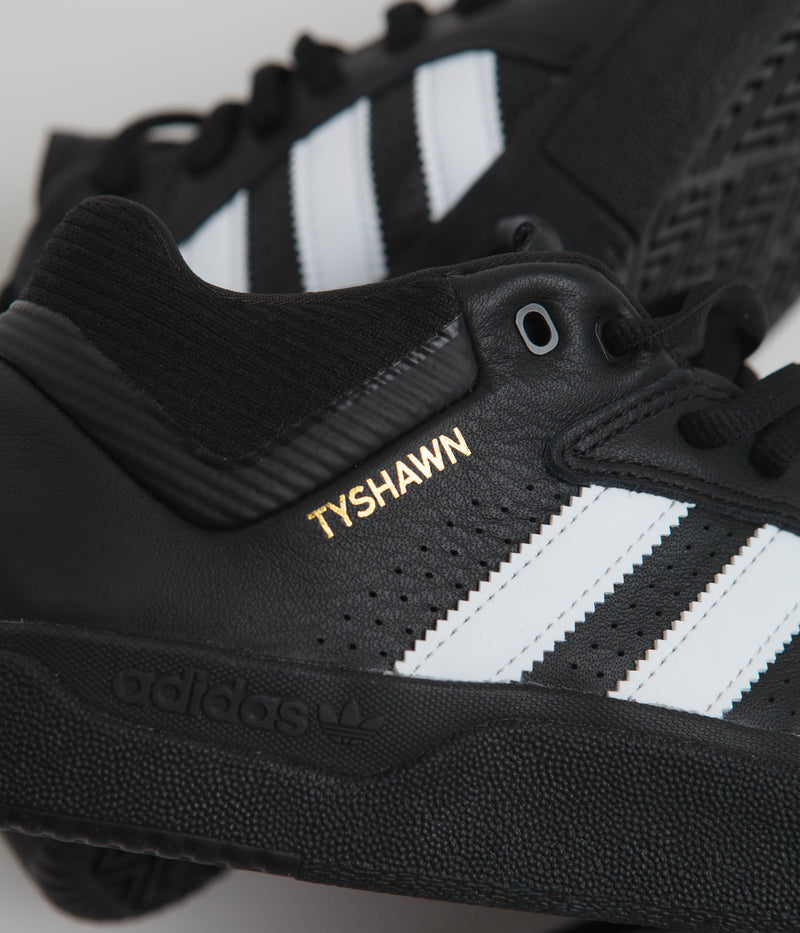 Adidas Tyshawn Shoes in Core Black and FTWR White / Gold Metallic / Black