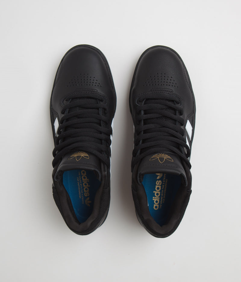 Adidas Tyshawn Shoes in Core Black and FTWR White / Gold Metallic / Black