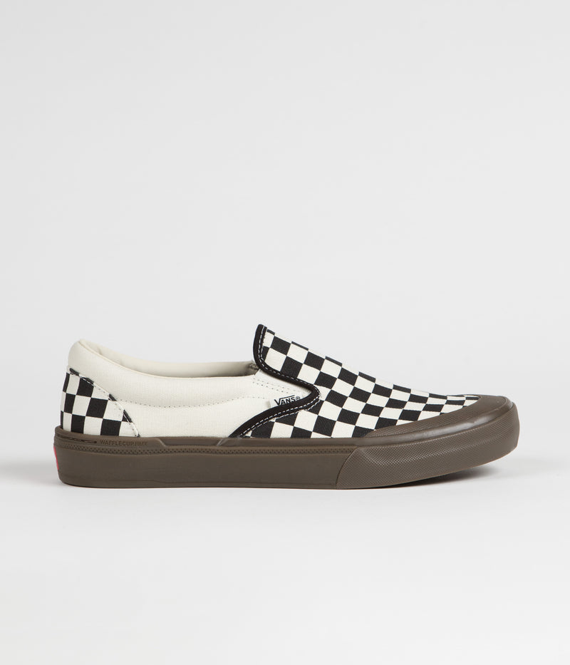 Vans BMX Slip-On Shoes in Checkerboard Black and Dark Gum