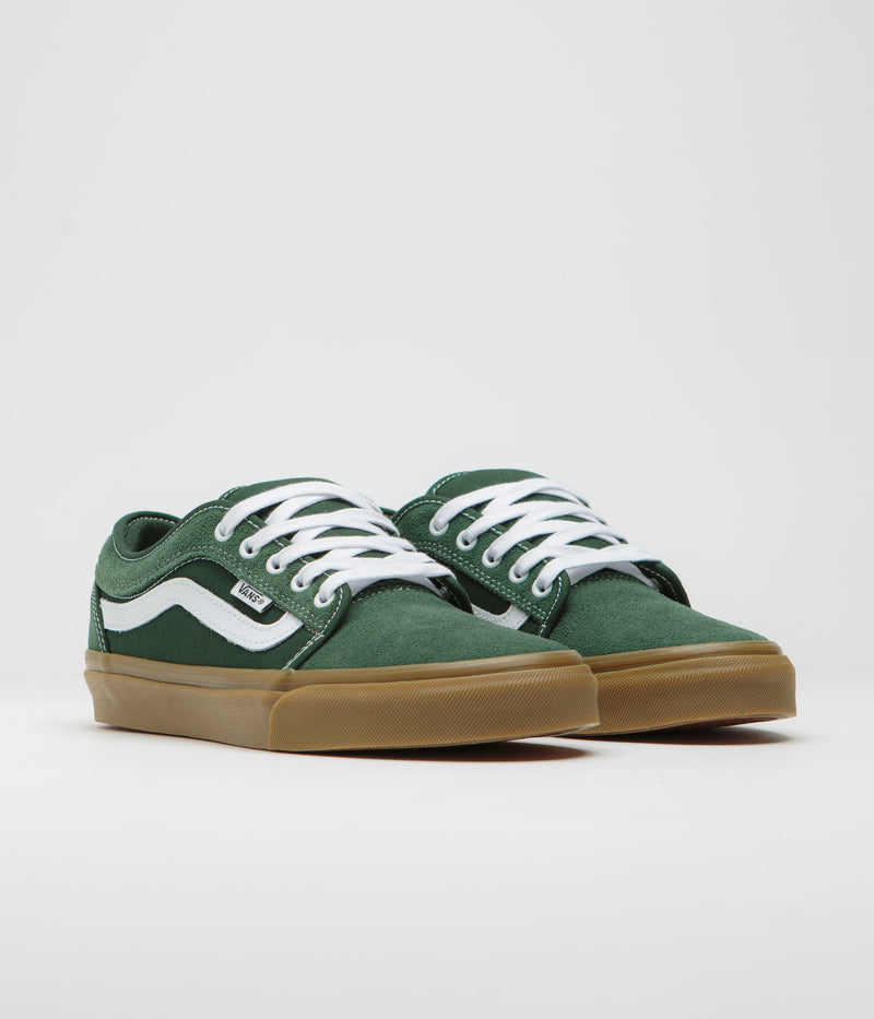 Vans Chukka Sidestripe Shoes in Dark Green and Gum