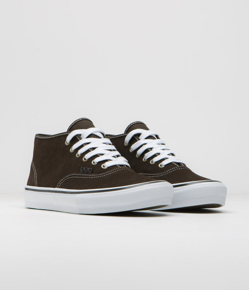 Vans Skate Authentic Mid VCU Shoes in Dark Brown and White
