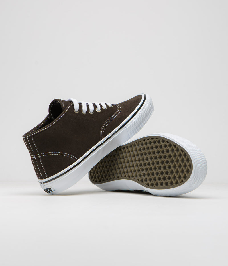 Vans Skate Authentic Mid VCU Shoes in Dark Brown and White