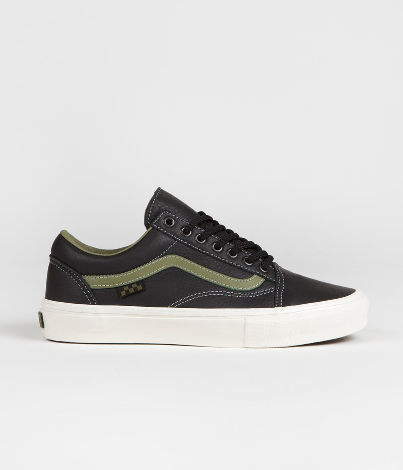 Vans Skate Old Skool Shoes in Butter Leather Black and Green
