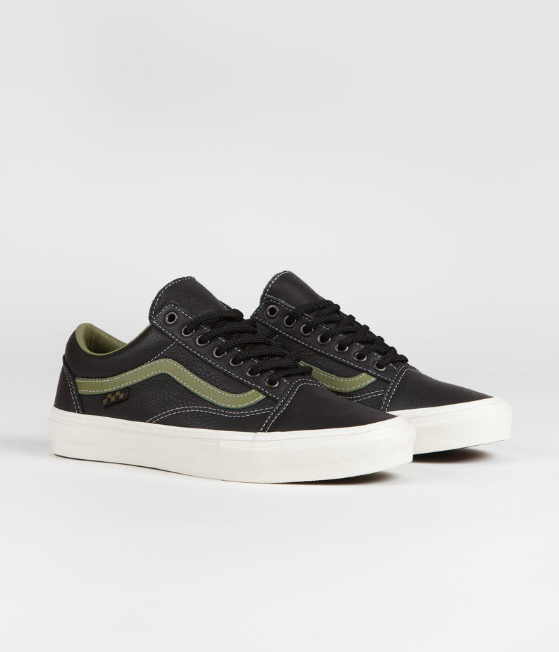 Vans Skate Old Skool Shoes in Butter Leather Black and Green