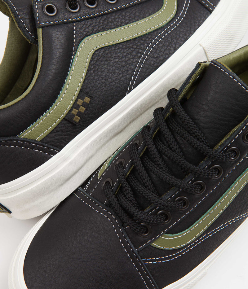 Vans Skate Old Skool Shoes in Butter Leather Black and Green