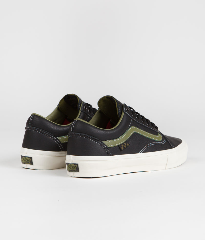 Vans Skate Old Skool Shoes in Butter Leather Black and Green