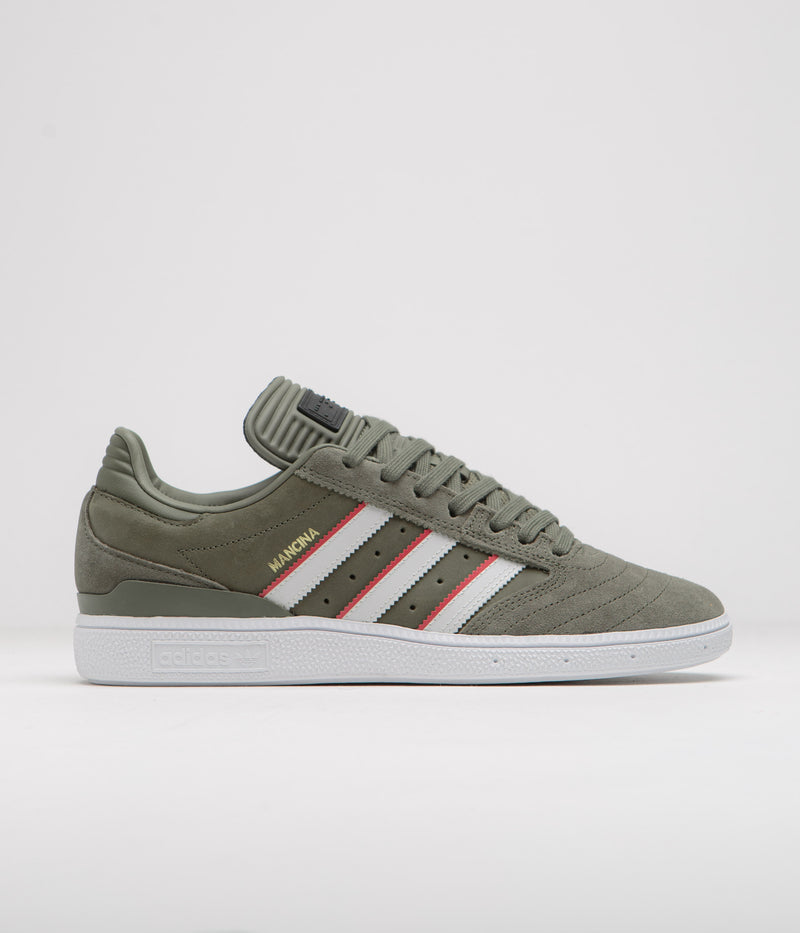 Adidas x Dan Mancina Busenitz Shoes in Olive Strata and Red / FTWR White