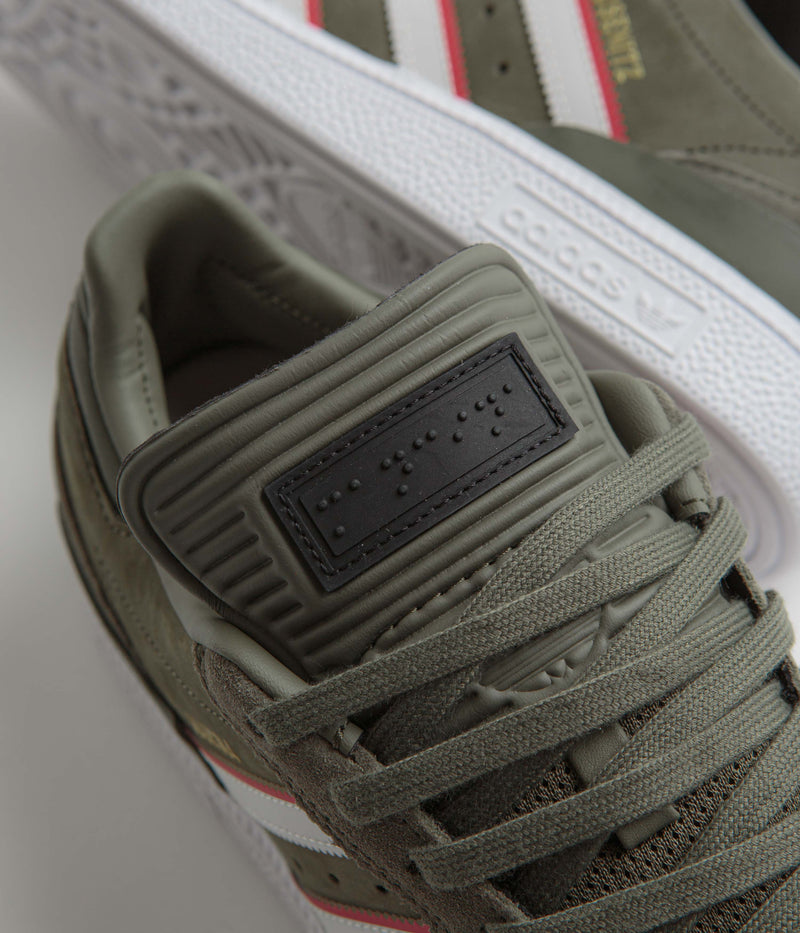 Adidas x Dan Mancina Busenitz Shoes in Olive Strata and Red / FTWR White