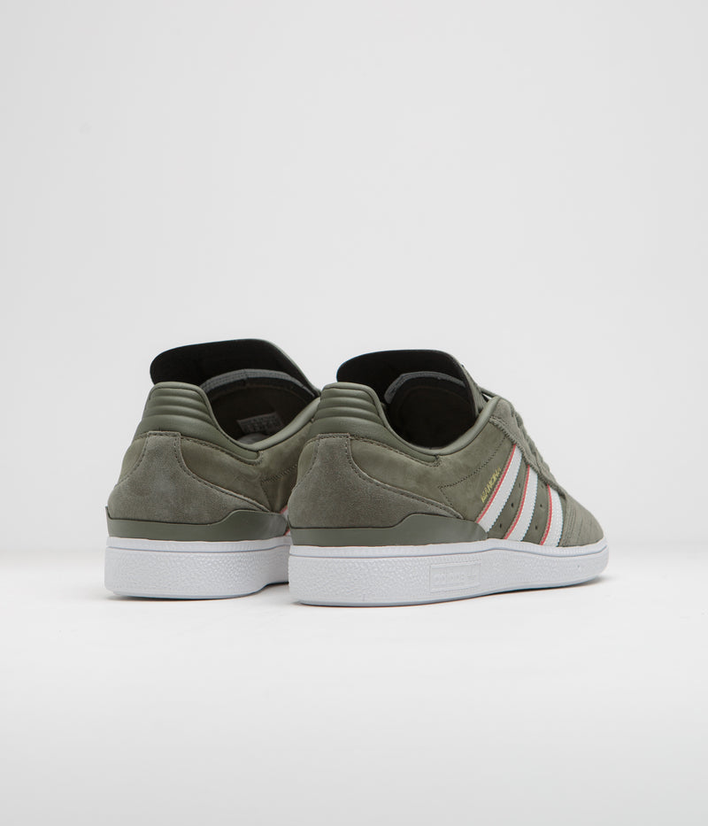 Adidas x Dan Mancina Busenitz Shoes in Olive Strata and Red / FTWR White