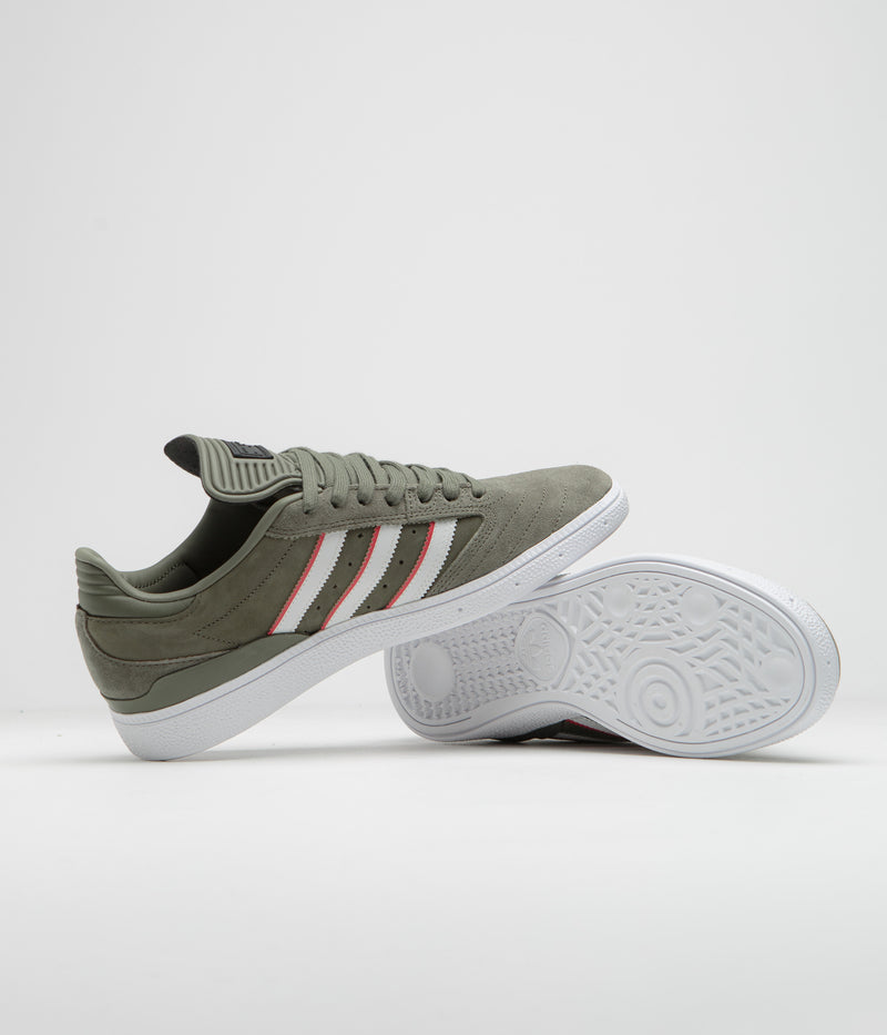 Adidas x Dan Mancina Busenitz Shoes in Olive Strata and Red / FTWR White