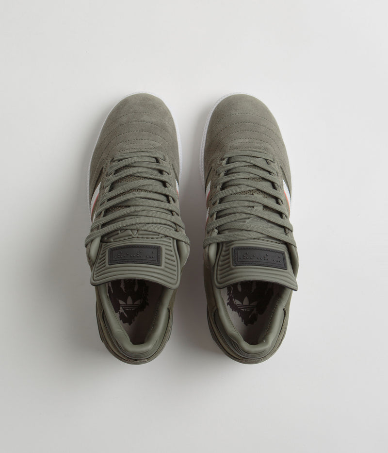 Adidas x Dan Mancina Busenitz Shoes in Olive Strata and Red / FTWR White