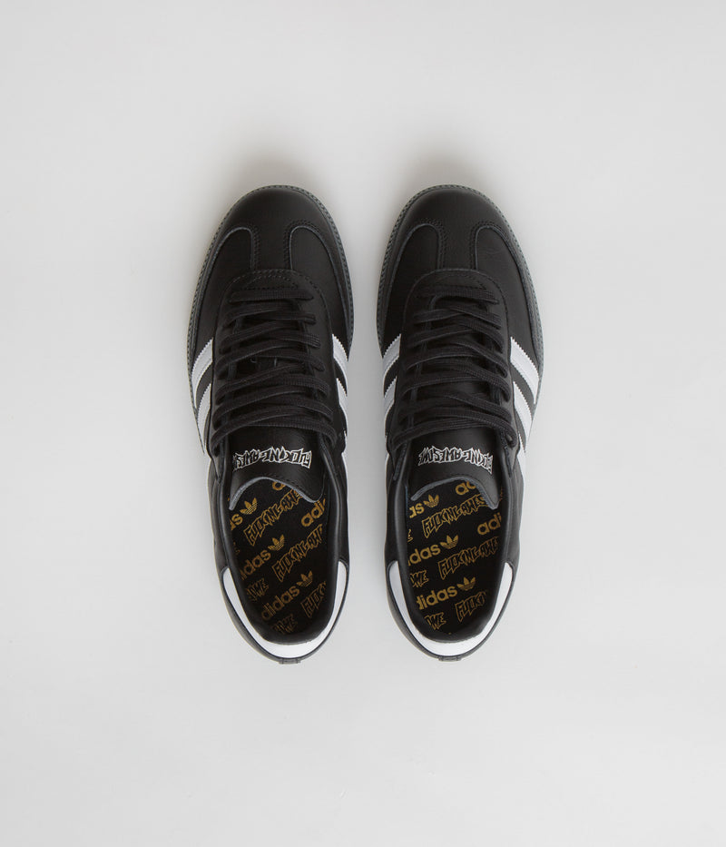 Adidas x Fucking Awesome Samba Shoes in Core Black and FTWR White / Gold Metallic