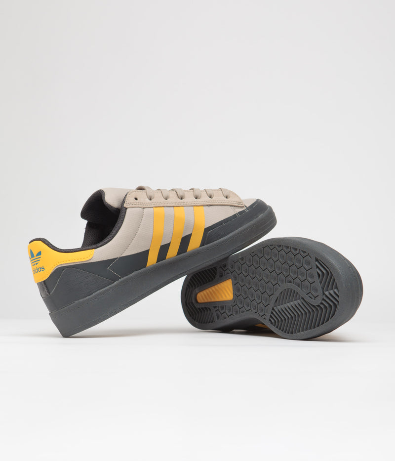 Adidas x Pop Trading Company Campus ADV Shoes in Grey Six and Active Gold / Clay Brown
