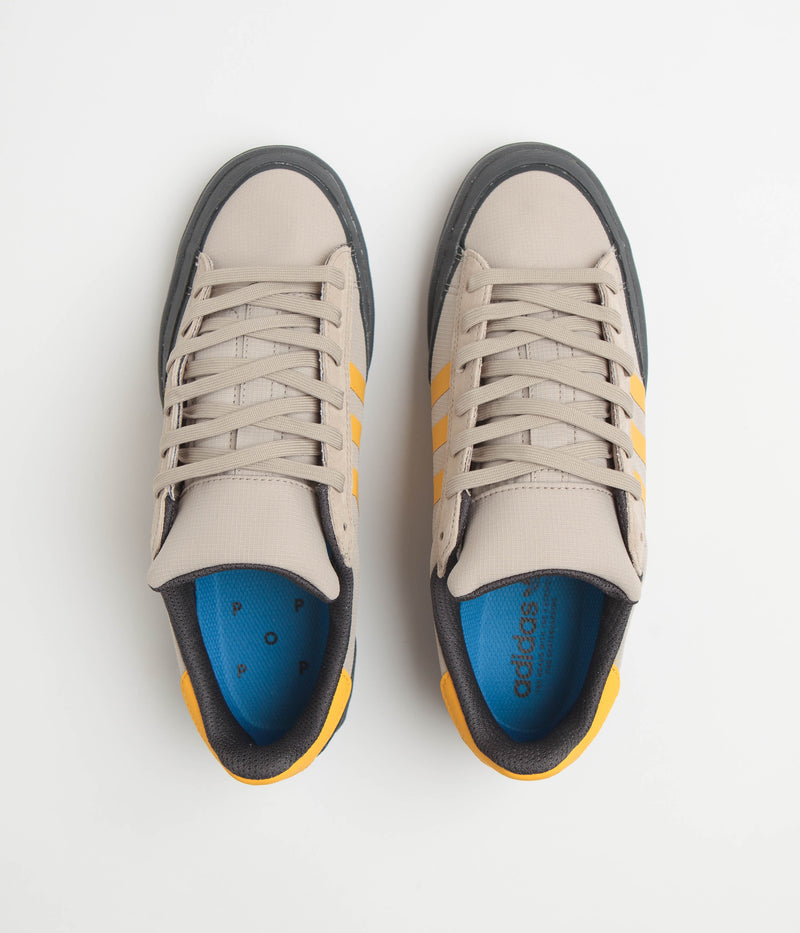 Adidas x Pop Trading Company Campus ADV Shoes in Grey Six and Active Gold / Clay Brown