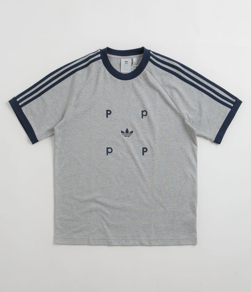 Adidas x Pop Trading Company Classic T-Shirt in Medium Grey Heather and Collegiate Navy