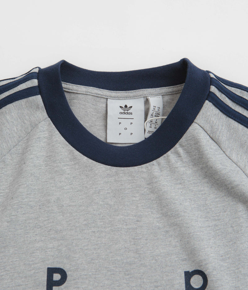 Adidas x Pop Trading Company Classic T-Shirt in Medium Grey Heather and Collegiate Navy