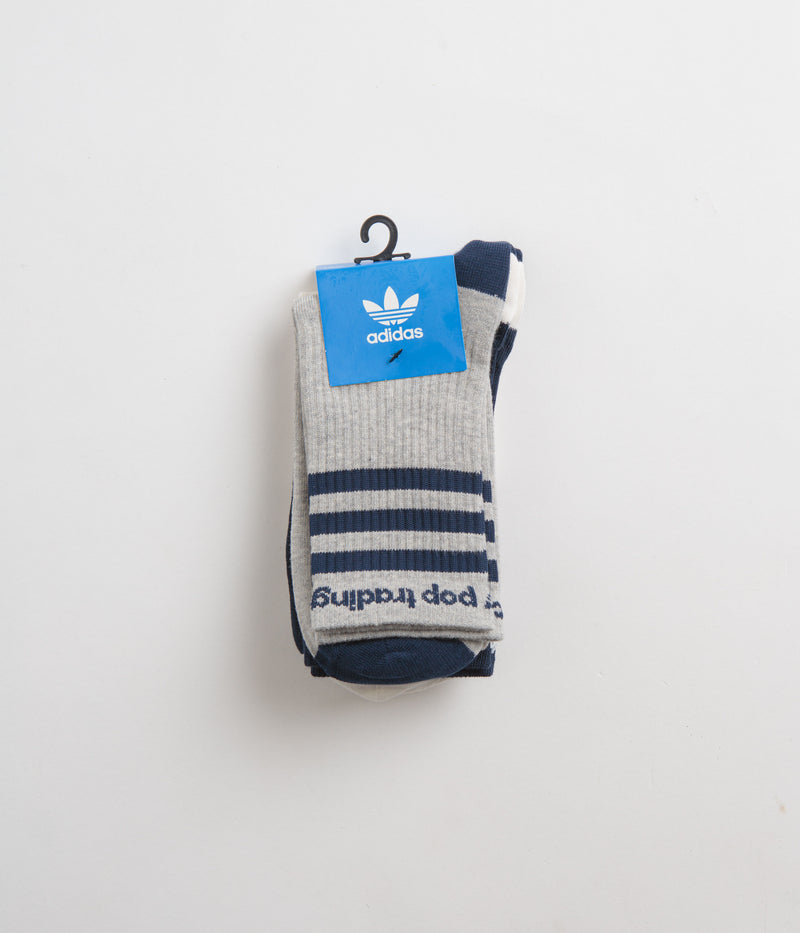 Adidas x Pop Trading Company Crew Socks (3 Pack) in Medium Grey Heather and Collegiate Navy / Chalk White