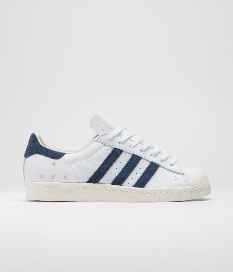 Adidas x Pop Trading Company Superstar ADV shoes in FTWR White and Collegiate Navy / Chalk White
