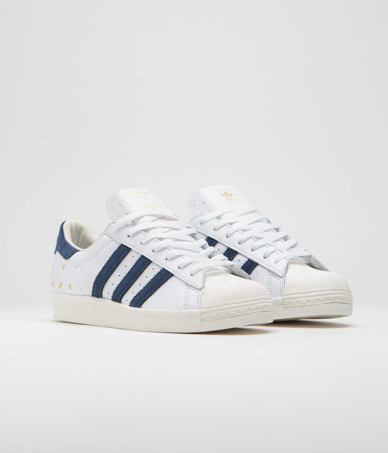 Adidas x Pop Trading Company Superstar ADV shoes in FTWR White and Collegiate Navy / Chalk White